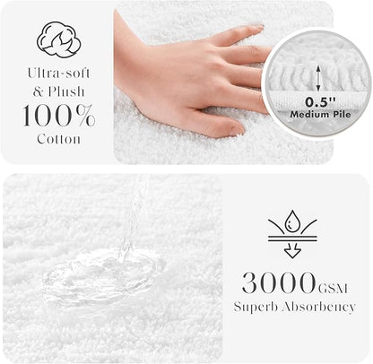 Madison Park Splendor Reversible 100% Cotton Tufted Bathroom Rug-3000 GSM Hotel Quality Luxurious Plush Medium Pile Bath Mat Absorbent, Quick Dry, Shower Room Décor, 24x44 White