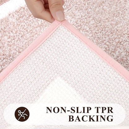 Pauwer Bathroom Rugs Sets 3 Piece Bathroom Shower Rugs with U-Shaped Contour Toilet Mat Absorbent Microfiber Plush Bath Mats Non Slip Bath Rugs Machine Washable Shaggy Bathroom Floor Mats, Dusty Pink