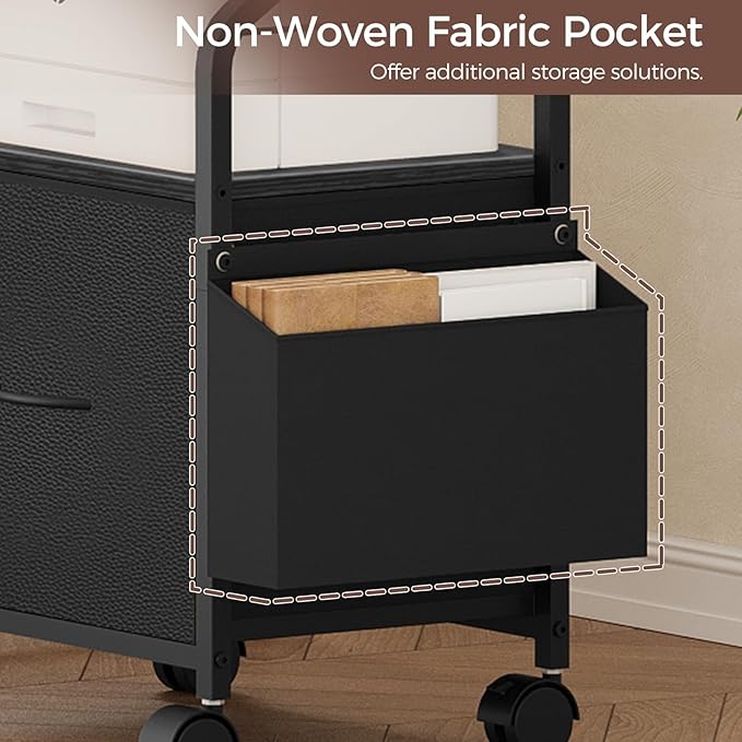Small File Cabinet, Rolling Filing Cabinet for Under Desk with Divider, Single Non-Woven Fabric Drawer File Organizer for A4/Letter Size Documents, Under Desk Storage, Black FCBK3001