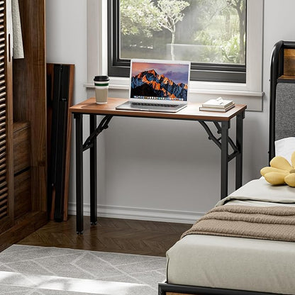 TEMI Small Computer Desk Folding Table - 35.8" Foldable Office Desk, No Assembly, Perfect for Small Spaces in Bedroom, Dorm, or Apartment, Portable Mini Desk or Study Table with Compact Design, Walnut