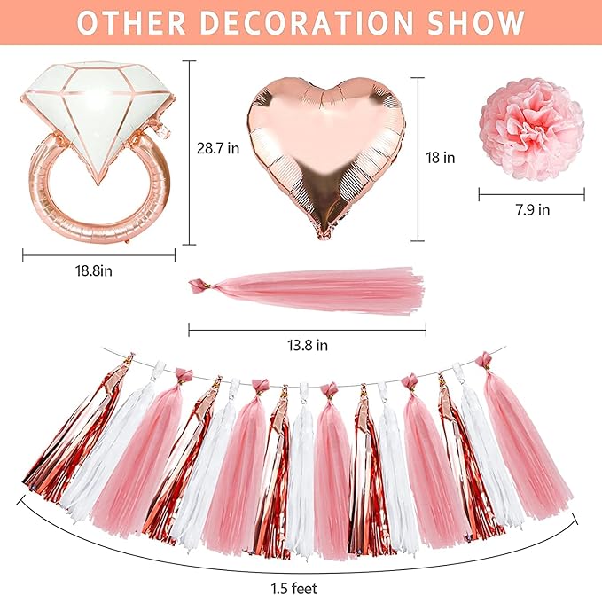 Bridal Shower Decorations - Rose Gold Party Decorations with Wifey for Lifey Banner, Bride Foil Balloon, Diamond Ring Balloon, Paper Pom Poms, Tassel Party Supplies