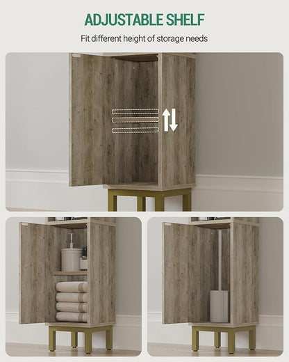Bathroom Storage Cabinet, Small Corner Floor Cabinet with Door and Shelves, Narrow Toilet Paper Holder, Bathroom Organizer with Adjustable Shelf, for Small Spaces, Rustic Greige BC08205X