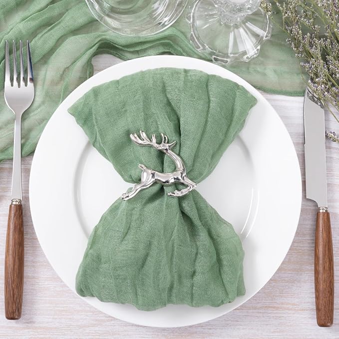 Socomi Green Cheesecloth Napkins Sage Fall Thanksgiving Cheese Cloths Gauze Set of 10 Boho Washable Dinner Table Napkins for Wedding Party Baby Shower Birthday Party Decor