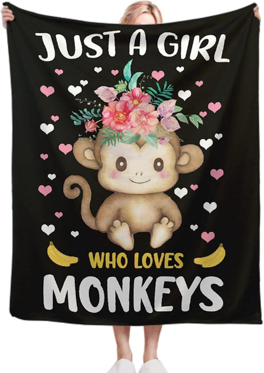 Just A Girl Who Loves Monkeys Blanket Lightweight Cozy Flannel Fleece Throw Blanket Best Gift Home Decor for Bed Couch Outdoor Camping 50"x40" S for Kids