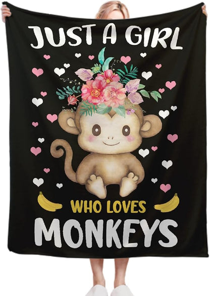 Just A Girl Who Loves Monkeys Blanket Lightweight Cozy Flannel Fleece Throw Blanket Best Gift Home Decor for Bed Couch Outdoor Camping 120"x90" King for Family