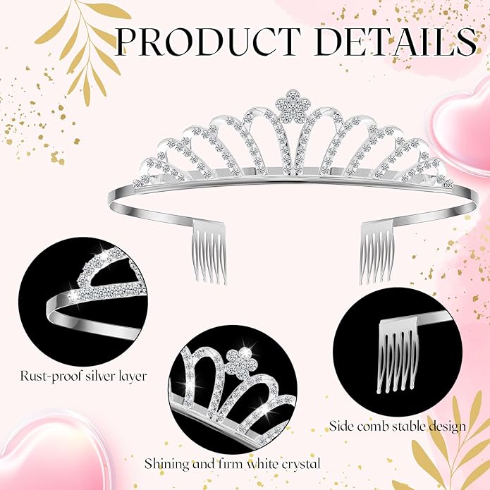 Remuuly 12 Pcs Princess Tiara for Women Silver Queen Tiara Rhinestone Hair Accessories, Princess Headbands Bulk for Bridal Wedding Birthday Prom Christmas Party, with Comb