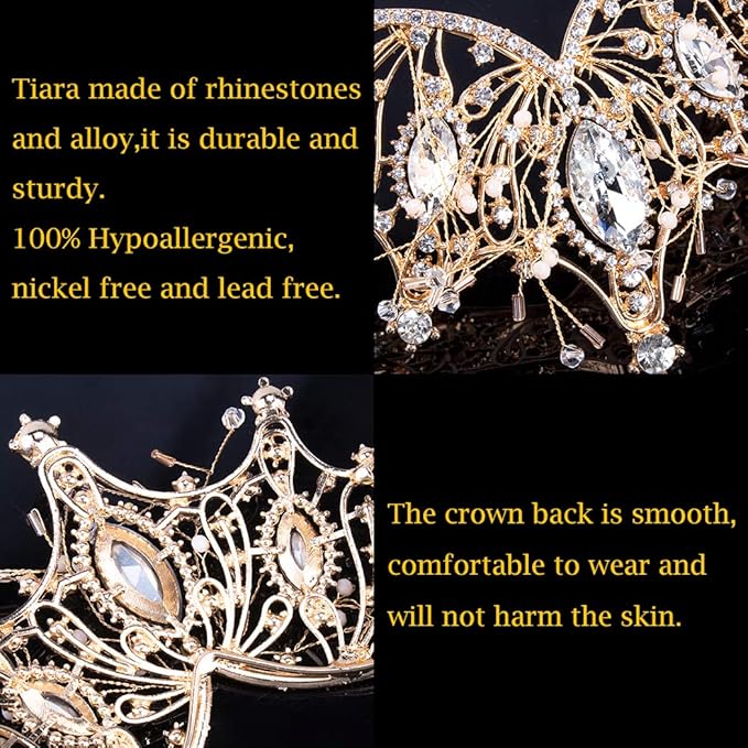 COCIDE Gold Crown for Women Baroque Queen Crown and Tiara for Girls Crystal Headband Mermaid Crown Princess Hair Accessories for Bride Birthday Party Bridesmaids Halloween Costume Cosplay