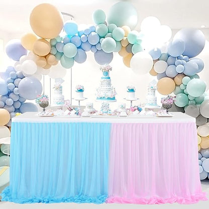 Pink and Blue Table Skirt Gender Reveal Tutu Table Skirt for Rectangle Tables 6ft Birthday Party Baby Shower Gender Reveal Party Decorations