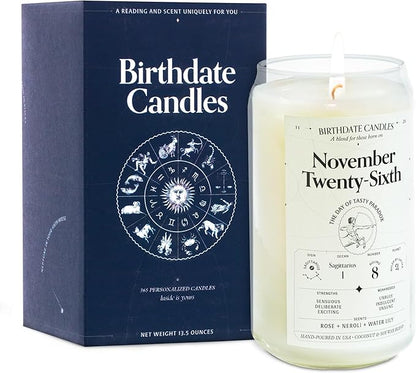 Birthdate Candles, November 26 - Sagittarius Zodiac Scented Candles Birthday Gift - Rose, Neroli & Water Lily Scent - All-Natural Soy & Coconut Wax, 60-80 Hour Burn Time - Made in USA