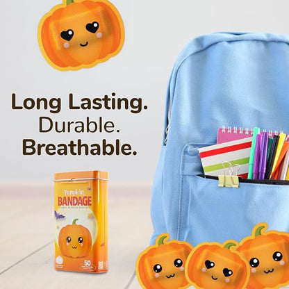 BioSwiss Kids Bandages, Halloween Pumpkin Shaped Self Adhesive Bandage Set, Latex Free, Sterile Wound Care, 50 Count