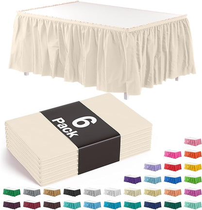 Exquisite Ruffle Table Skirt Ivory 6 Pack 14 Ft Long Table Skirts for Rectangle Tables 6ft Plus or Round Tables Skirts with Adhesive Strip for Gender Reveal Decor & Happy Birthday Parties