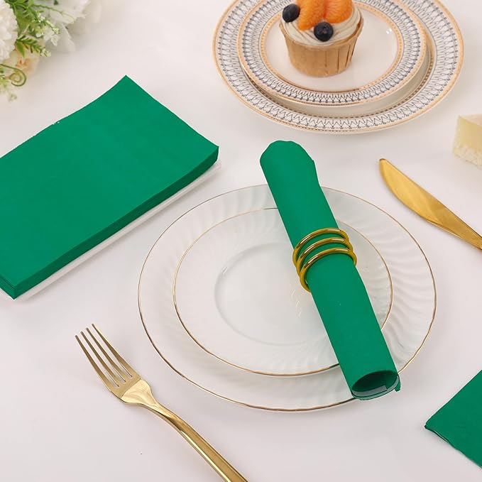 100 Pcs Green Paper Napkins Disposable - Green Guest Dinner Napkins for Bathroom Wedding Birthday Anniversary Christmas Party