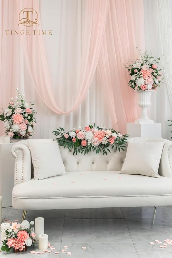 TINGE TIME Free Standing Artificial Flowers Set of 2, Wedding Arch Altar Stage Decorations, Silk Fake Flower for Wedding Centerpiece Archway Aisle Welcome Entrance (PeachPink&White)