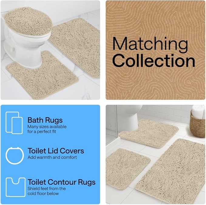 GORILLA GRIP Bath Rug Mat 36x24, Thick Soft Absorbent Chenille, Quick Dry Microfiber Mats, Rubber Backing Washable Shower Floor Rugs, Bathmat Runner, US Designed Bathroom Home Decor Accessories Sand