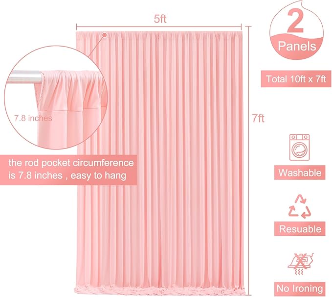 Blush Pink Backdrop Curtain for Parties Baby Shower Wrinkle Free Pink Photo Curtains Backdrop Drapes Fabric Decoration for Wedding Birthday Party 5ft x 7ft,2 Panels