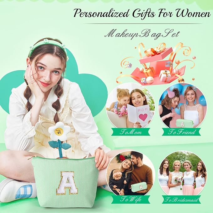 YOOLIFE Cute Makeup Bag for Women Girls - Personalized Teenager Girl Gift Ideas | Initial Make Up Bag | Gifts for Women Friends | Skin Care Bag | Mothers Day Gifts | Tween Girls Trendy Stuff L