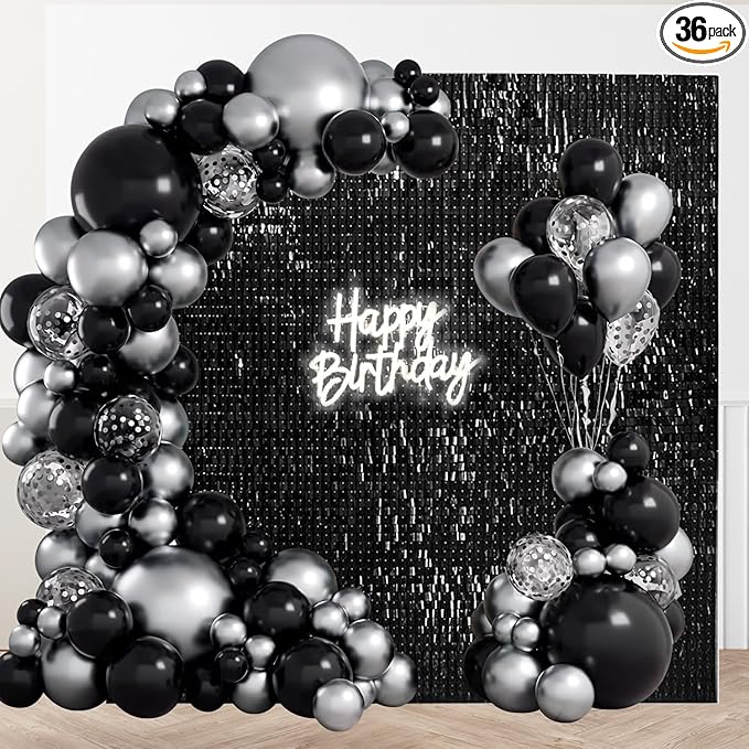 Black Shimmer Square Sequin Wall Panel Backdrop Decoration for Wedding,Anniversary,Birthday,Party,Photo Backdrop,36 Panels Cover 6 x 6 Ft