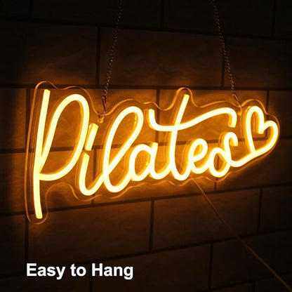 Pilates Neon Sign Yoga LED Neon Lights Signs Orange Letter with Love Neon Signs for Wall Motivational Wall Art Pilates Neon Light Up Sign for Gym Yoga Studio Bedroom Pilates Pavilion Decor