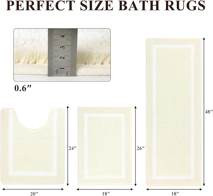 Pauwer 3 Piece Bath Mat Set, Non-Slip Plush Rugs, Absorbent Shaggy Set With U-Shaped Contour Toilet Mat for Bathroom, Bedroom, Living Room - Dusty Pink