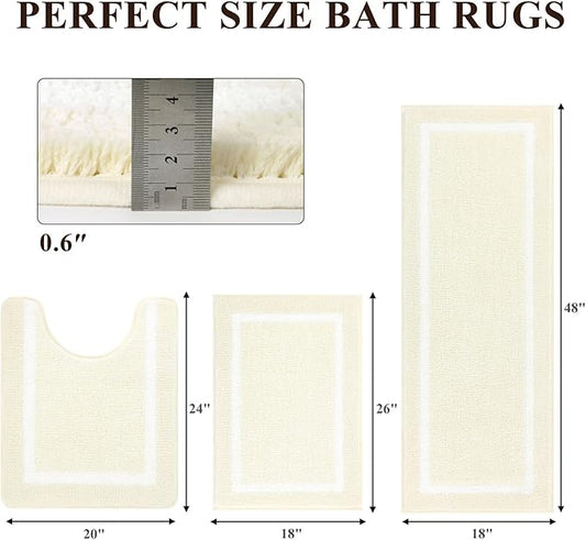 Pauwer 3 Piece Bath Mat Set, Non-Slip Plush Rugs, Absorbent Shaggy Set With U-Shaped Contour Toilet Mat for Bathroom, Bedroom, Living Room - Dusty Pink