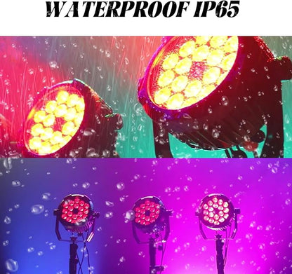 LED Par Lights 18x12W Outdoor Waterproof Stage Light RGBW 4-in-1 DMX Control for Events DJ Disco Festival Wedding Party Outdoor Stage Lighting