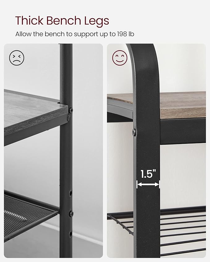 VASAGLE Coat Rack, Hall Tree with Shoe Bench for Entryway, Entryway Bench with Coat Rack, 4-in-1, with 9 Removable Hooks, a Hanging Rod, 13.3 x 33.1 x 72.1 Inches, Greige and Black UHSR400B02