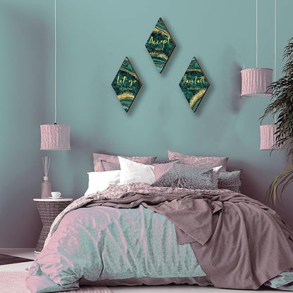 3Pcs Green Gold Bathroom Decor Green Gold Wall Decor with Accept Let Go Have Faith Quote Rustic Vintage Farmhouse Wooden Hanging Signs for Home Laundry Living Bedroom(12x7 inch)