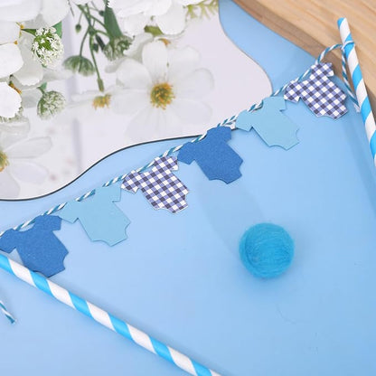 Blue Baby Shower Cake Topper - Blue Bodysuit Gingham Cake Topper,Gender Reveal Decor,Baby Shower Cake Decorations,Gingham Onesie Party Decorations (blue-1)
