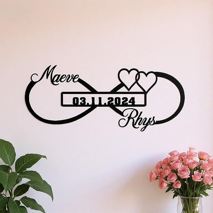 Personalized Infinity Love Sign with Memorable Day and Couples Name,Metal Infinity Heart Sign Wall Decor,Elegent Wall Art Sign for Wedding,Anniversary,Valentines Day Gift