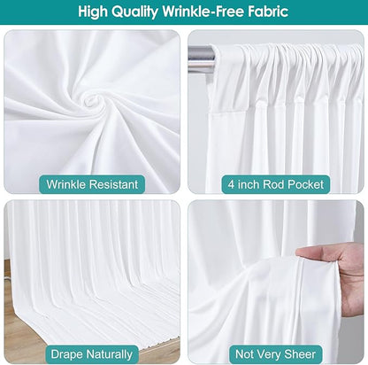 16 x 10ft White Backdrop Curtains for Wedding Photo Background Curtains Wrinkle Resistant Back Drop for Party Photoshoot Polyester Curtains Backdrop for Baby Shower Birthday Events Decor, 4 Panels