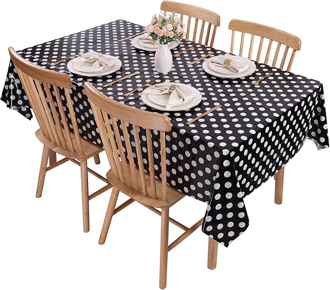 Kesfey 3 Packs Black Polka Dot Plastic Table Cloth 54x108 Inch Black and White Dots Mini Mouse Tablecloths Disposable Black Waterproof Picnic Table Covers for Rectangle Tables Birthday Party Supplies