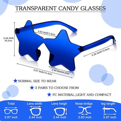 Cindeer 40 Pairs Rimless Star Shape Sunglasses Colorful Transparent Sunglasses Pentagram Glasses for Party