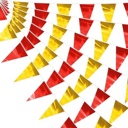 32.8FT Red Gold Glitter Triangle Pennant Banner Flag Metallic Bunting Fabric Garland for Christmas Graduation Anniversary Birthday Engagement Wedding Anniversary Casino Party Decorations Decor