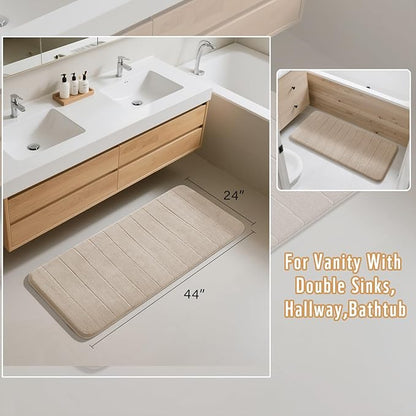 Yimobra Long Bath Mat 44"x24", Super Soft Quick Dry Memory Foam Bathroom Rug, Water Absorbent, Non Slip Backing Machine Washable for Tub Shower, Thick Comfort Support, Beige