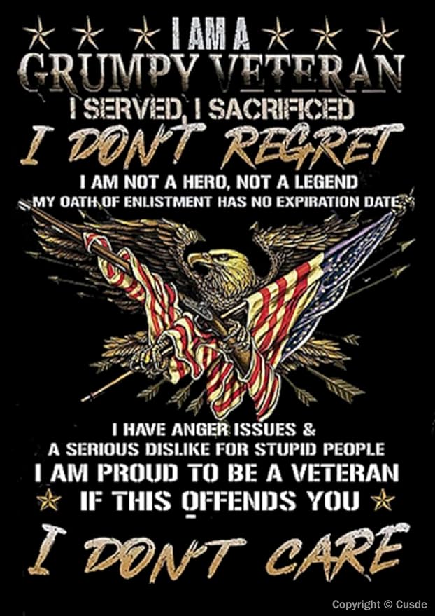 Veterans Day Decorations I Am Grumpy Veteran I Served I Sacrificed Eagle American Flag Retro Metal Tin Sign Wall Decorative Signs For Wall Decor 8x12 Inch