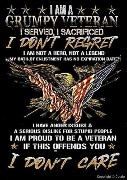 Veterans Day Decorations I Am Grumpy Veteran I Served I Sacrificed Eagle American Flag Retro Metal Tin Sign Wall Decorative Signs For Wall Decor 8x12 Inch