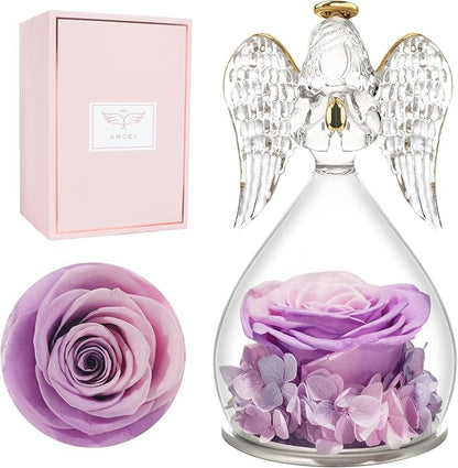 Miofula Preserved Flower Rose Birthday Gifts for Mom, Angel Figurines with Forever Real Rose Gifts for Her Mom Grandma, Angels Gifts for Mothers Day Christmas Anniversary Thanksgiving Birthday Gifts