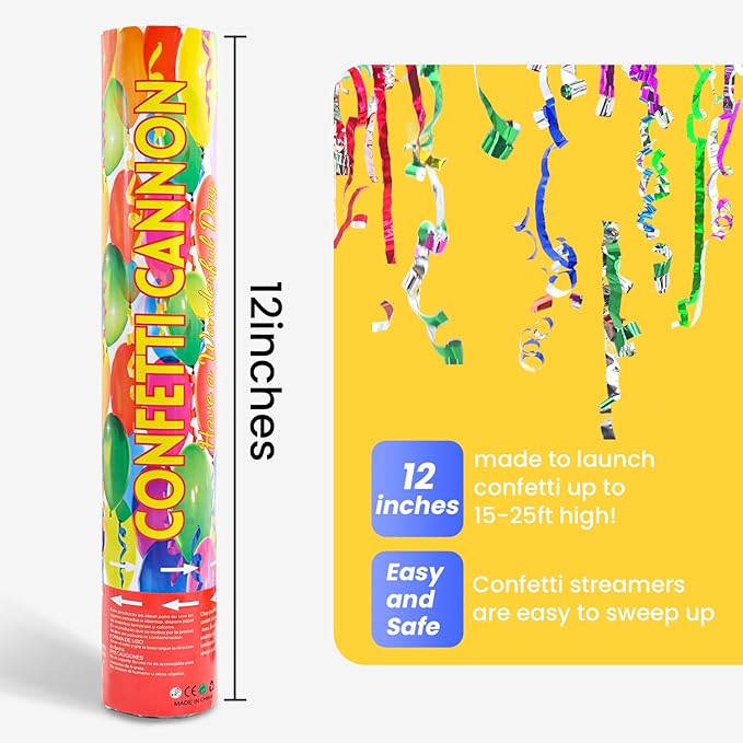 Confetti Poppers 12Pack Streamer Confetti Cannon 12inch Multicolor Confetti Party Poppers Foil Confetti Streamer Poppers Blaster for Wedding Birthday Graduation Party Christmas New Year Celebration