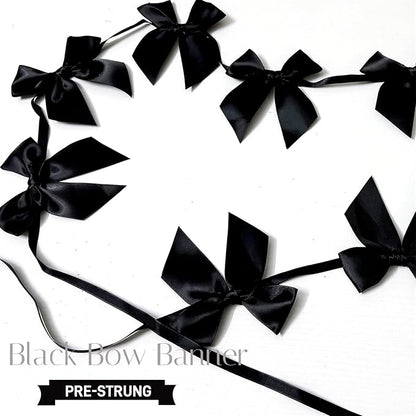 2pcs Bow Garland Banner, Ribbon Bow Party Decorations for Baby Shower Girls Bow Coquette Birthday Party Decor (Black)