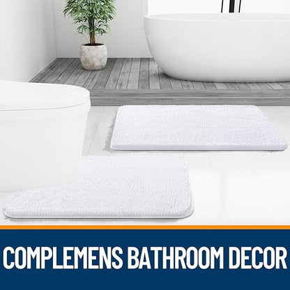 OLANLY Bathroom Rugs 59x35, Extra Soft Absorbent Chenille Bath Rugs, Rubber Backing Quick Dry, Machine Washable Bath Mats for Bathroom Floor, Tub and Shower, Home Decor Accessories, White