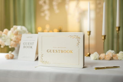 Floral Embossed Wedding Guest Book Set - 9 x 7.5 Hardcover Guestbook for Wedding Reception Sign in, Messages, Bridal Shower Engagement Party (White Cream)