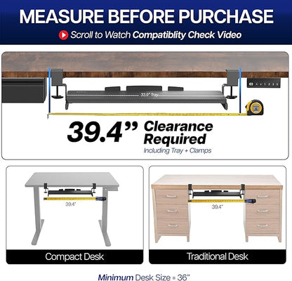 VIVO Extra Long Clamp-on Computer Keyboard and Mouse Under Desk Slider Tray, 34 x 11 inch Pull Out Platform Drawer, White, MOUNT-KB15EW