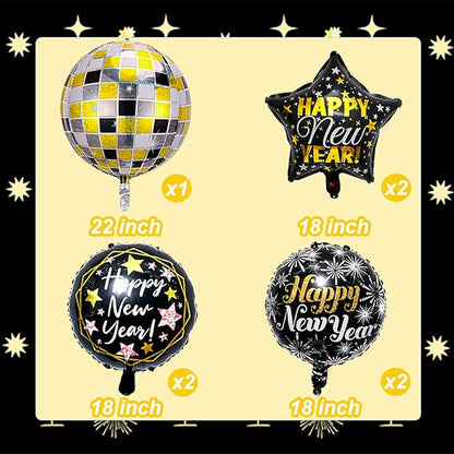 Happy New Year Balloons 4D Black Gold New Years Nye Balloons for New Years Eve Decorations 2026 Happy New Year Eve Party Supplies