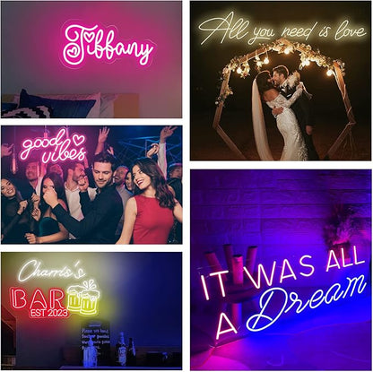 Custom Neon Sign, Personalized Dimmable LED Neon Light Signs Custom, Neon Sign Customizable for Wall Decor Wedding Birthday Party Bedroom Man Cave Beauty Bar Business Signs Gift