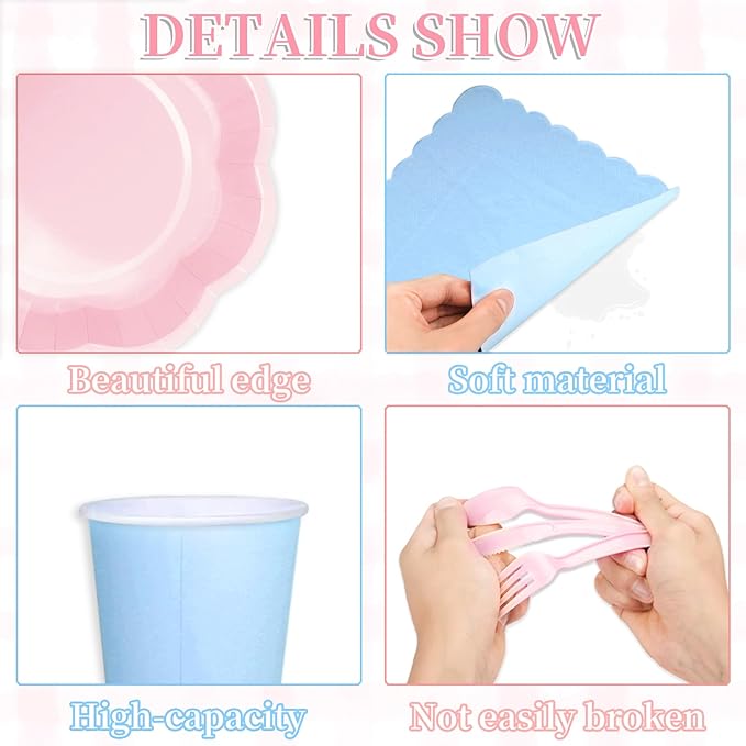192 Psc Baby Gender Reveal Plates And Napkins Set Party Supplies - For 24 Guests Paper Plates And Napkins Knives Spoons Forks Cups - For Baby Shower Gender Reveal Party