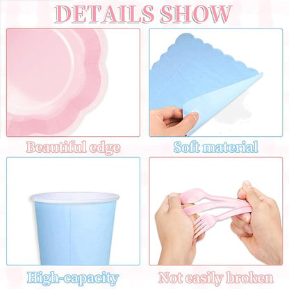 192 Psc Baby Gender Reveal Plates And Napkins Set Party Supplies - For 24 Guests Paper Plates And Napkins Knives Spoons Forks Cups - For Baby Shower Gender Reveal Party