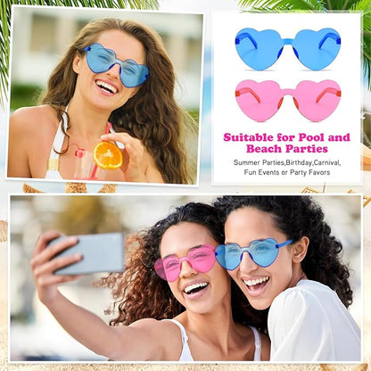 SUNOVELTIES 18 Heart Shape Rimless Sunglasses Transparent Candy Color Party Glasses Colored Eyewear for Women