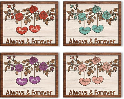 Always & Forever Wooden Sign, Custom Couple Sign, Anniversary Couple Gift, Wedding Gift Frame Sign, Rose Decor Wood Sign Birthday Christmas Valentine Gifts for Him Her Boyfriend Girlfriend a16