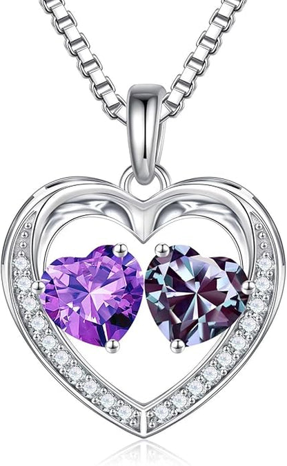 Iefil Christmas Gifts for Women Wife - 925 Sterling Silver Heart Birthstone Necklace, Anniversary Birthday Gifts for Women Wife Girlfriend Mom, Birthstone Jewelry Gift for Her