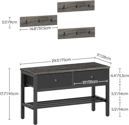 Hall Tree with Bench and Shoe Storage, Entryway Bench with Coat Rack, 4-in-1 Coat Rack Shoe Bench, Multifunctional, for Front Door, Hallway, Foyer, Charcoal Grey and Black MT05BC